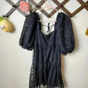 Nasty Gal Sheer Black Puff Sleeve Mini Dress Whimsigoth Wednesday Adams